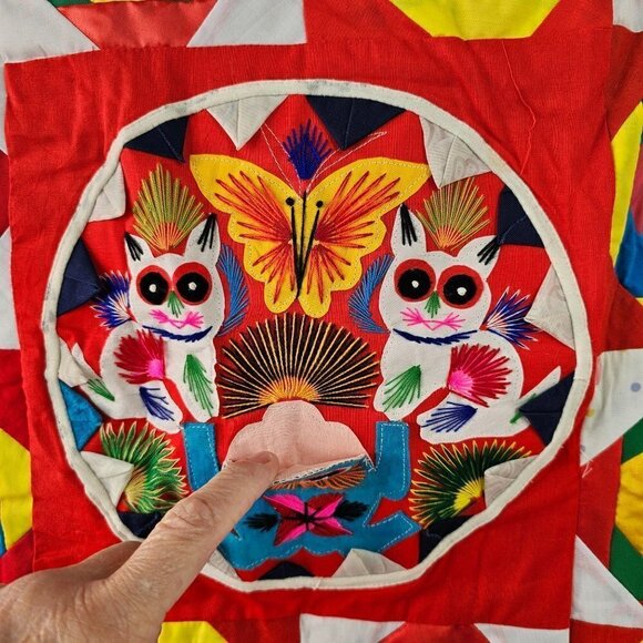 Tibetan Patchwork Baby Quilt Handmade 3-Dimensional 100% Cotton Red Multi NEW - Picture 2 of 11